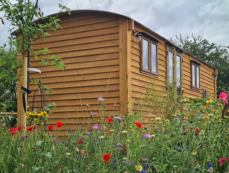 shepherd hut with grass